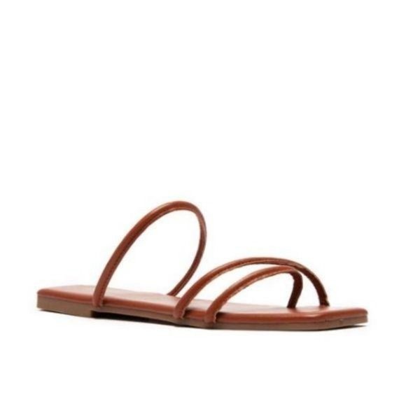 Square Toe Strappy Slide Sandals in Brick Brown - Picture 2 of 6